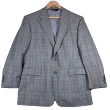 Jos A Bank Blazer Mens 44S Gray Windowpane Plaid Sport Coat Classic Wool Button