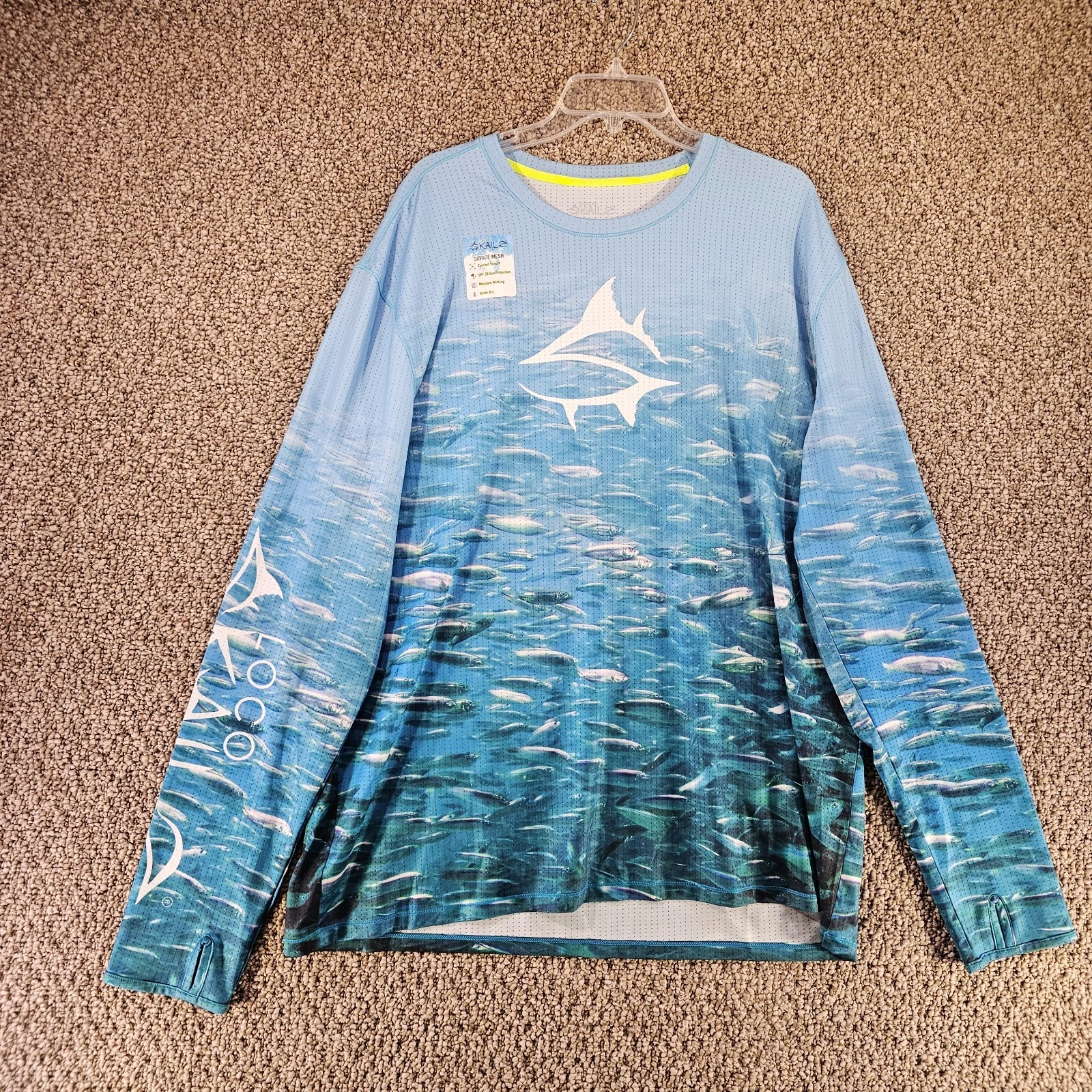 Loco Skailz Fishing Shirt Mens Tag 2XL ( Meausres XL ) Long Sleeve Blue NEW