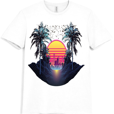 Synthwave T-Shirt Retro 80s Neon Sunset City Palm Trees Vaporwave Tee
