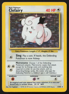 Pokémon TCG Clefairy Base Set 5/102 Holo Unlimited Holo Rare LP