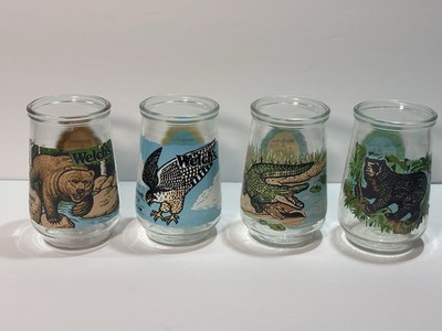 Lot of 4 Vintage Welch's World Wildlife Fund Endangered Species Glass Jelly Jars