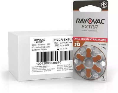 48 x Rayovac Extra 312 Size Hearing aid batteries Zinc air 8 Packs