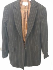 Cache Sz 10 Womens Long Blazer Pin Striped Vtg Viscose Wool Polyester