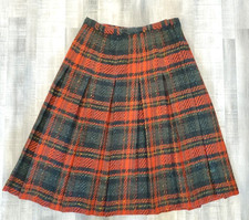 VTG Sportempos 60's 70s Wool Preppy Plaid A-Line Skirt Red Grey small 26 waist
