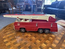 Tonka Vintage Fire Truck Pressed Steel Plastic Red White Ladder Toy Vehicle