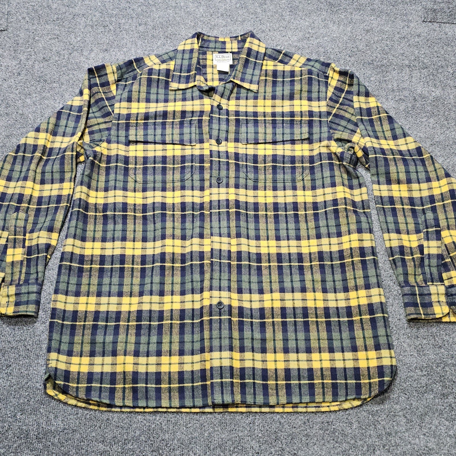 Men's Large Yellow Plaid Chamois Flannel Shirt by LL Bean