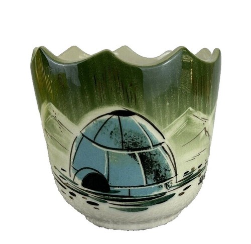 1950s Vintage Cyan Color Ceramic Pot With Lid Decorative Japan