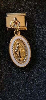  Religious charm gold and white fit 9mm Classic Italian or Nomination Bracelet