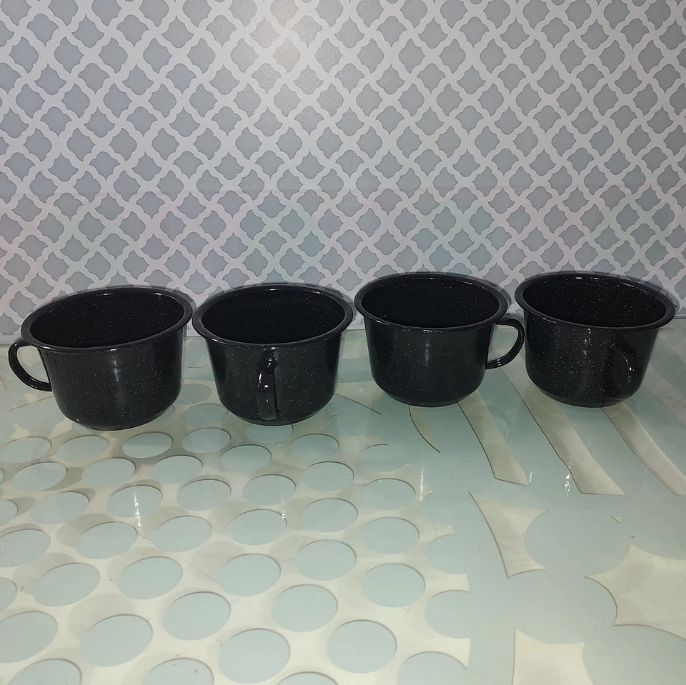 Taza de porcelana esmaltada blanco y negro salpicaduras 9 OZ Texsport Foto 4 de 4