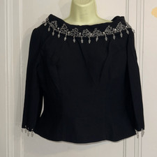 Vintage 60s dressy beaded  sequined black blouse