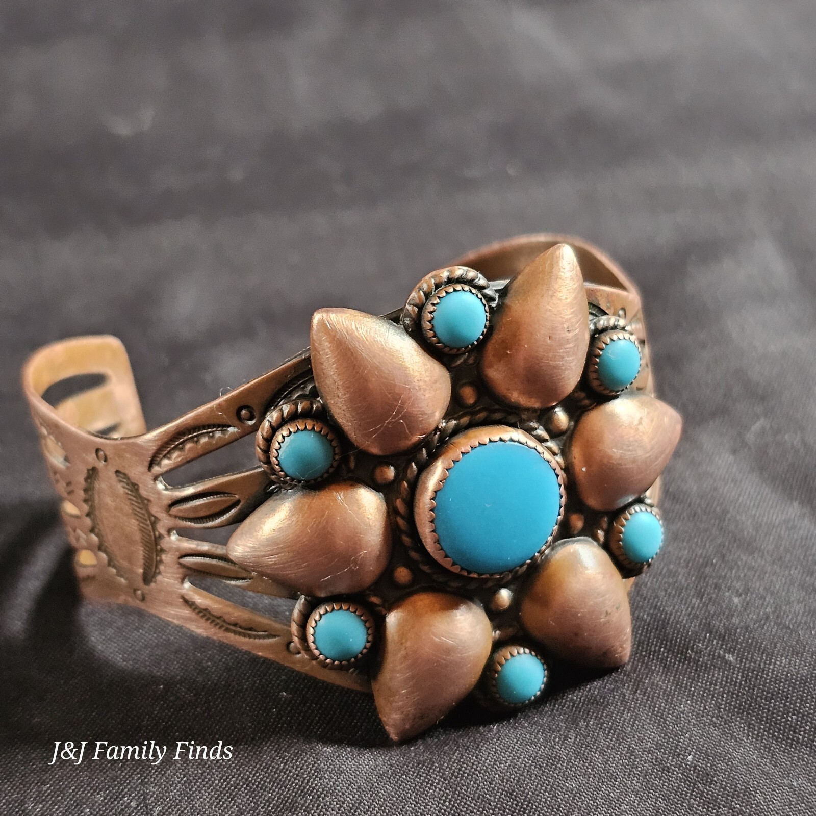 Vtg Bell Solid Copper & Turquoise Cuff Bracelet F… - image 7