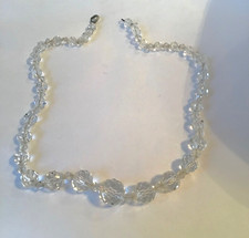 ART DECO FACETED ROCK CRYSTAL QUARTZ HAND STRUNG STERLING SILVER CLASP NECKLACE