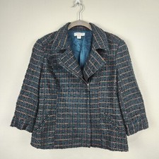 Coldwater Creek Wool Blend Womens Size 8 Green Plaid Tweed Jacket Quiet Luxury