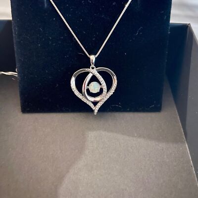 NEW Kay Jewelers Opal Heart with White Lab- Created Sapphires