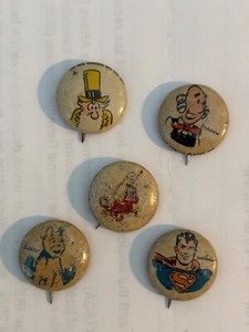 5 Kellogg PEP Buttons 1 Elvis Superman bomber1945-1946