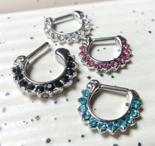 1pc Paved 11-Gem Septum Clicker 316L Surgical Steel 16g Nose Ring