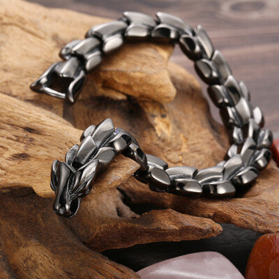 Vintage Black Casting Stainless Steel Heavy Wheat Link Chain Bracelet 15mm 8.66'