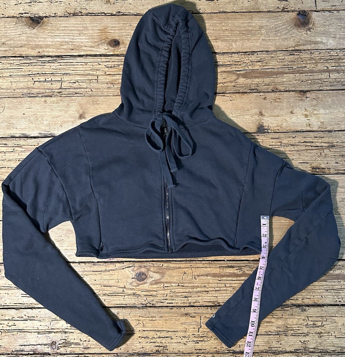 ALO Yoga Women's Full Zip Cropped Hoodie Sweatshirt Black Size XS