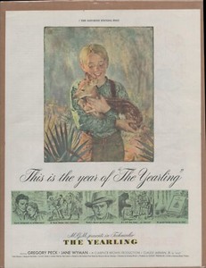 1946 THE YEARLING Gregory Peck Jane Wyman Original Vintage Movie Promo Ad