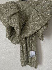 ASOS LUXE Ruffle Shoulder Knitted Lurex Dress in Gold. Small