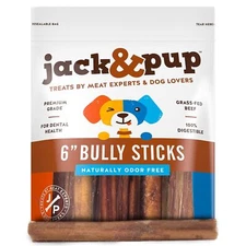 Jack&Pup 6-inch Bully Sticks for Medium Dogs (25 Pack) All Natural Beef Pizzl...