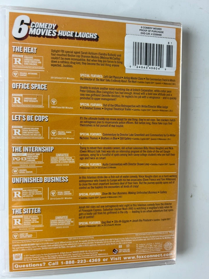 Comedy DVD 6 Movies Heat Office Space Cops Internship Unfinished Business Sitter - Image 2 of 4