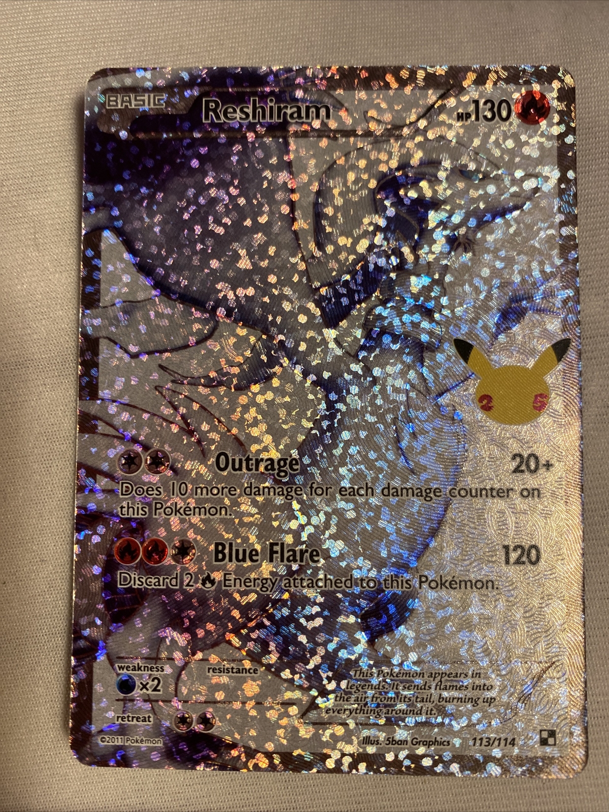 Reshiram TCG Full Art Holo 25th Collection Card