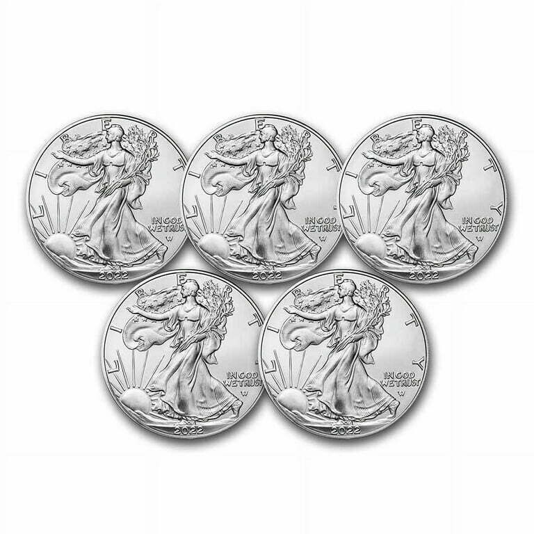 (Lots of 5) 2022 $1 American Silver Eagle 1 oz BU AAA