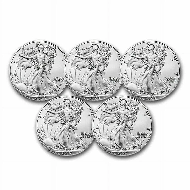 (Lots of 5) 2022 $1 American Silver Eagle 1 oz BU (Lots of 5) 2022 $1 American Silver Eagle 1 oz BU