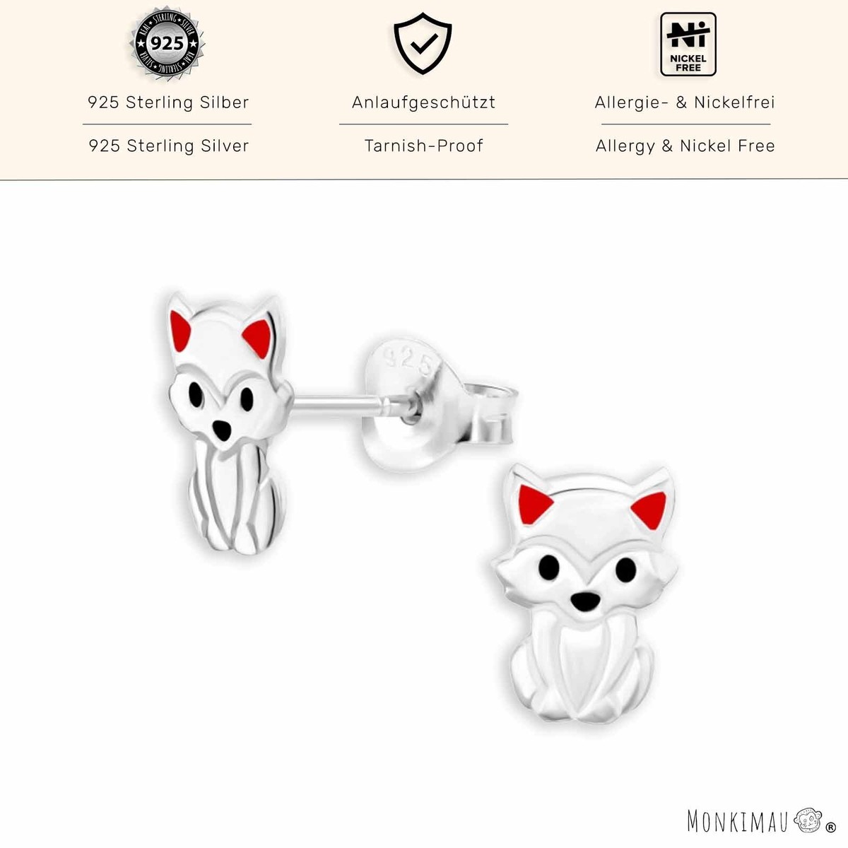 Monkimau Ohrring-Set Fuchs Ohrringe 925 Silber, Hypoallergen