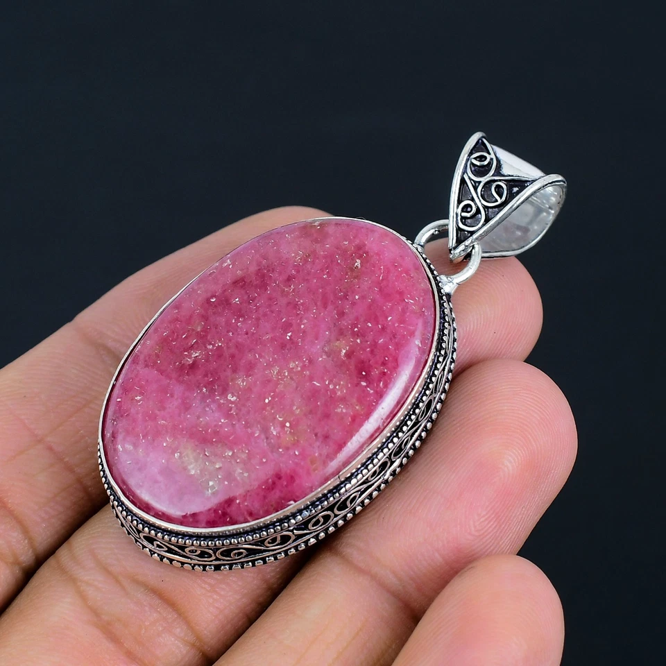 Colgante de Rodonita Roja Natural Plata de Ley 925 Joyería Boho Regalo para Amigos Foto 2 de 4
