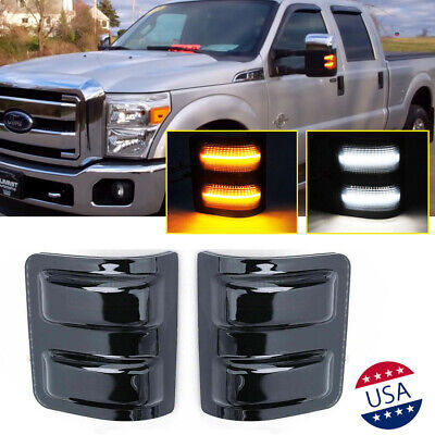 2x Smoked Lens Amber LED Side Mirror Marker Lights For 08-16 Ford F250 F350 F450 