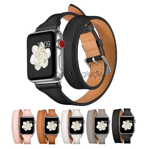 Doppio giro Cinturino Orologio Vera Pelle Cinturino Per Apple Watch se 7 6  5 4 45mm 41 | eBay