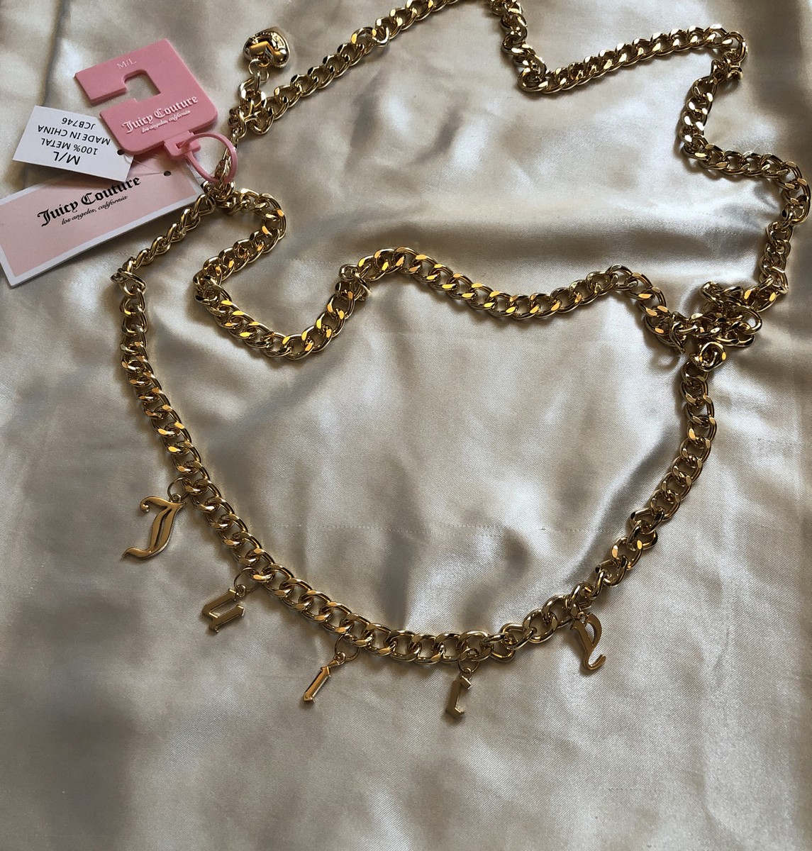 Juicy Couture Gold Tone Chain Link Belt Frontal Juicy Charm  display picture 3