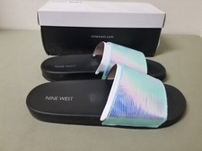 New Nine West Blue Iridescent Lizard Sandals.