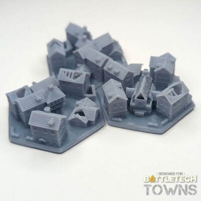 Bombed & Damaged Towns BattleTech 1.25'' Hex Set of 3 | TTRPG Scenery, Terrain