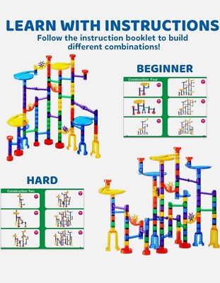 150Pcs Glowing Marble Run- Construction Building Blocks Toys with 5 Glow 