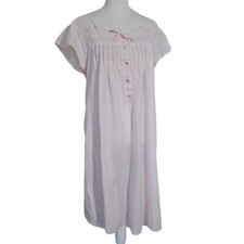 Vintage Nicole Nightgown Floral Embroidered Cotton Blend Scallop Sleeves M Pink