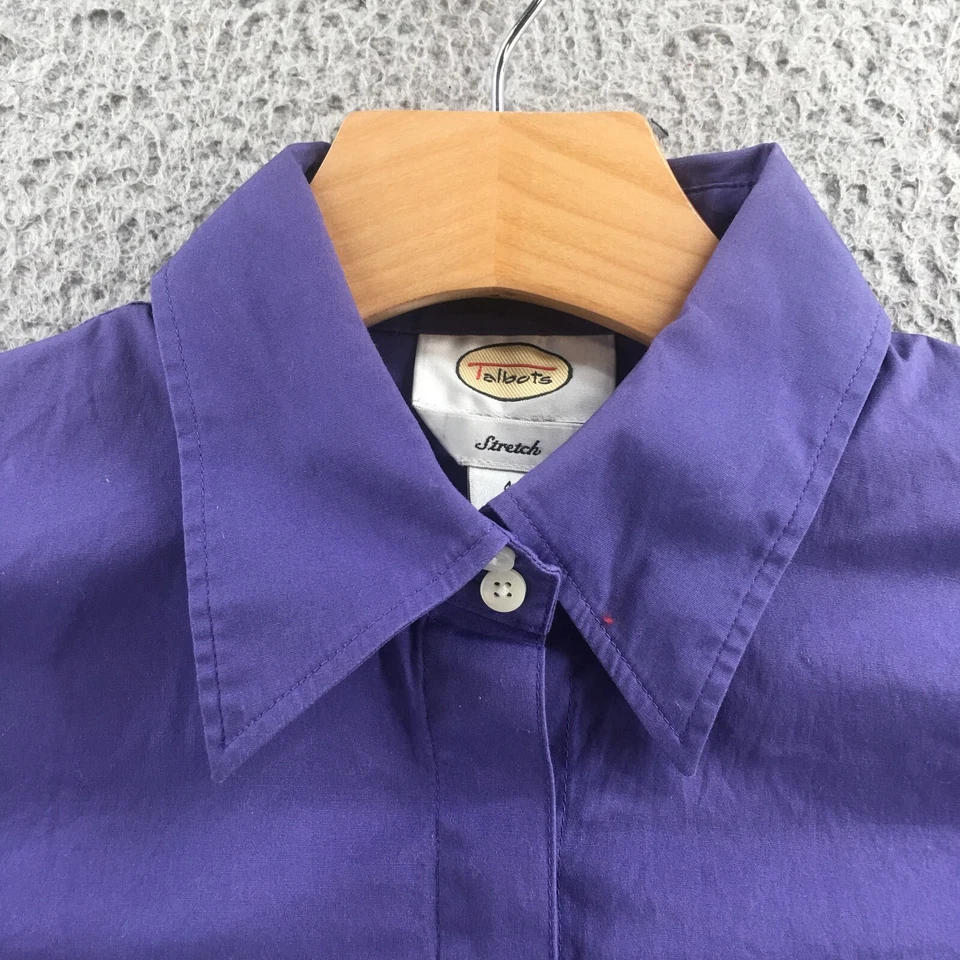 Talbots Stretch Button Up Shirt Mens 4 Purple Cotton Blend Long Sleeve Collared - Image 3 of 4