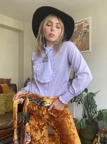 Judy Bond 60s 70s Vintsge Light purple Ruffle Jabot Shirt Mod Hippie Dandy Psych - Picture 3 of 5