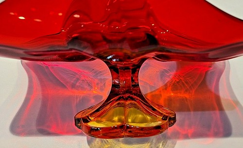 Vintage L.E. Smith Glass Amberina Footed Compote Bowl Red Yellow Mid Century - Picture 5 of 7