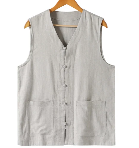 Men Retro Style Vest Waistcoat Sleeveless Cotton Linen Button Pocket Casual Top! - Picture 5 of 23