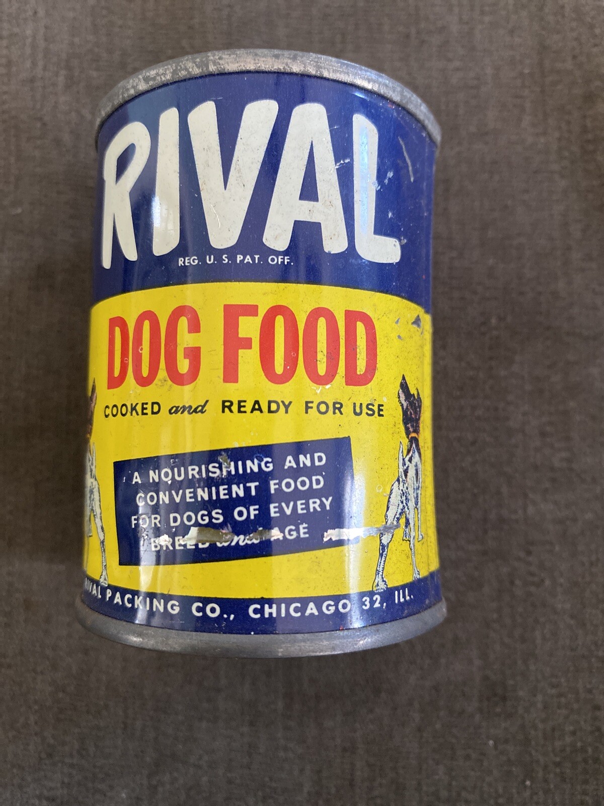 Vintage Early Rival Dog Food Advertising Tin Can Bank Promotional 23/4 x 21/8" eBay