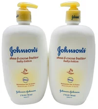 2 johnson & johnson shea & cocoa butter baby lotion 27oz ea scuffed bottle
