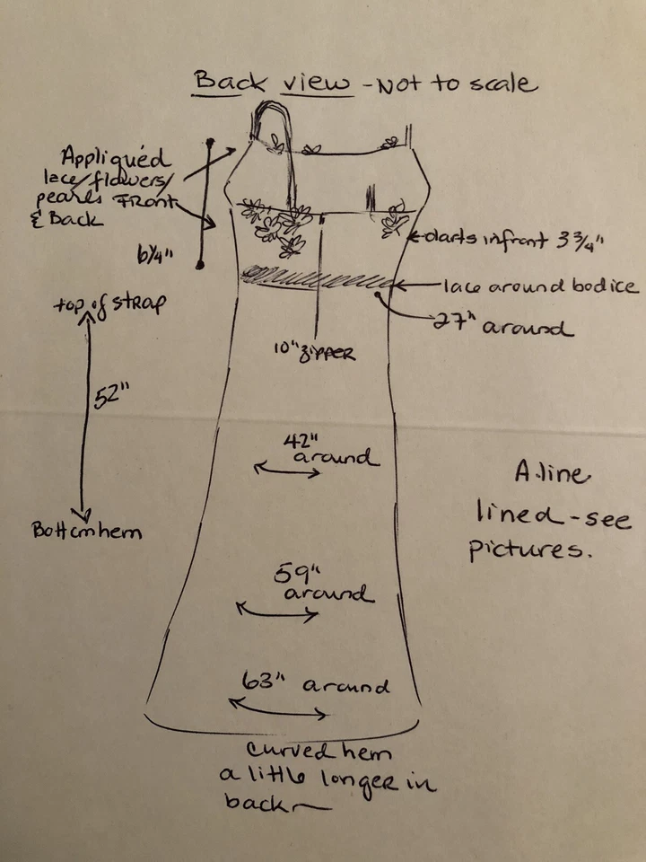 Lace & Chiffon Wedding Gown, White & Ivory A-line Dress Handmade Custom Size 0-2 - Image 3 of 4