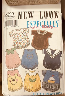 1995 NEW LOOK *8 Little Playsuits* ESPECIALLY for BABY SEWING PATTERN (NB,S,M,L)