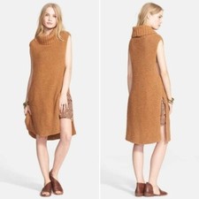 Free People White Horse Mock Neck Tunic Dress, Brown, Size S 