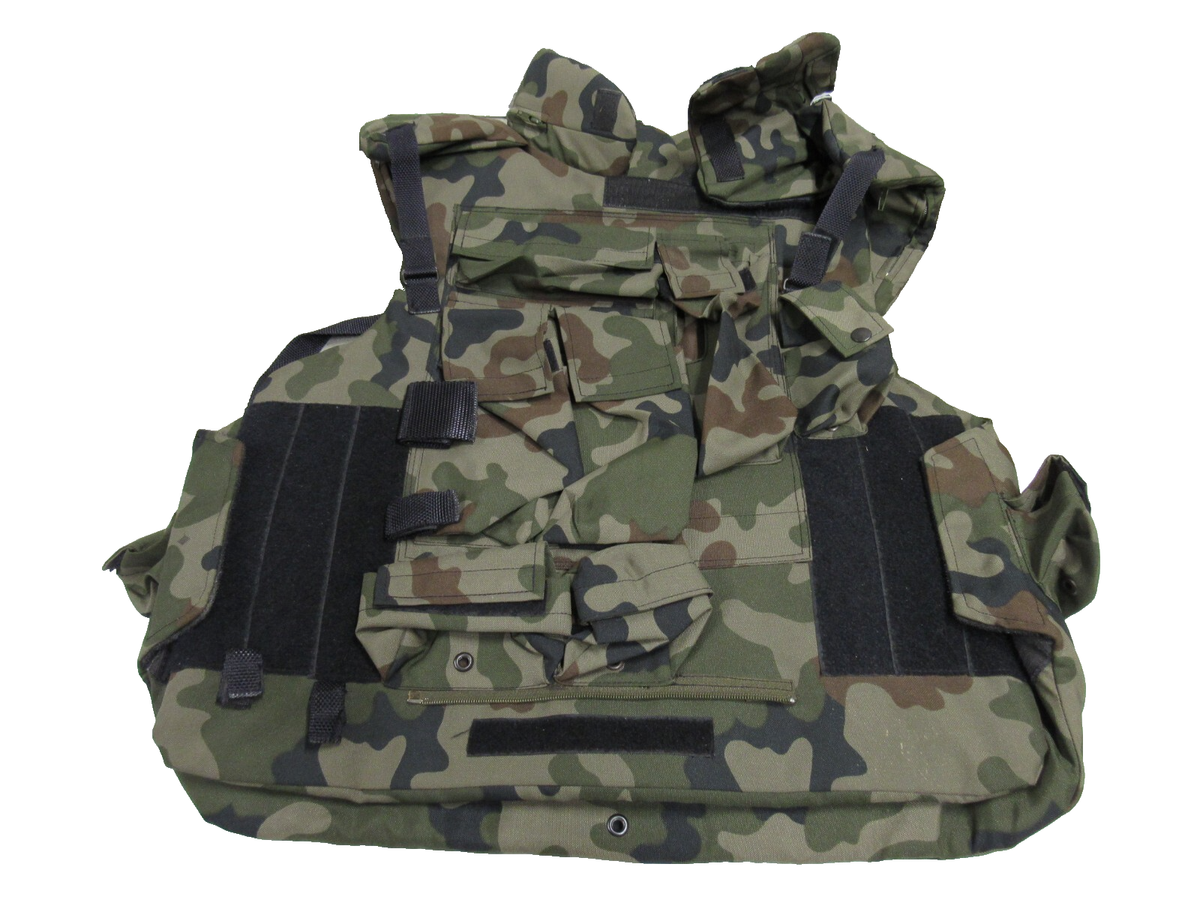 Polish Military WZ93 Woodland Camo Flak Jacket Vest w/ Attached