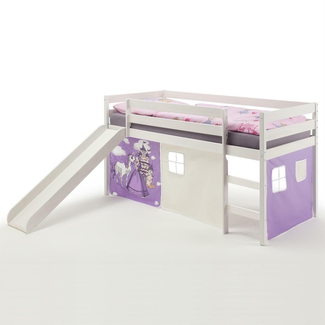 Spielbett Hochbett Mit Rutsche Kiefer Massiv Weiss Prinzessinnen Vorhang Lila Gunstig Kaufen Ebay