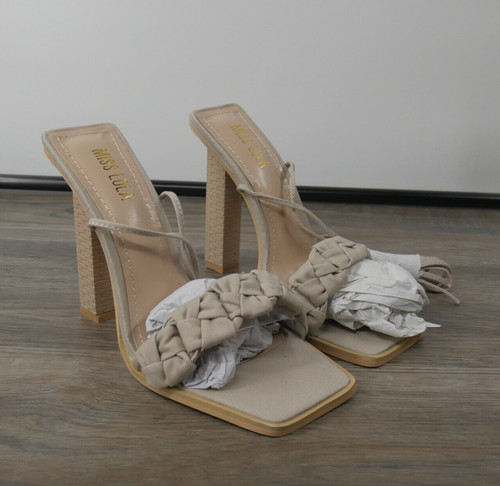 Miss Lola Womens Strappy Square Heel Color Light brown of beige Size US 6.5